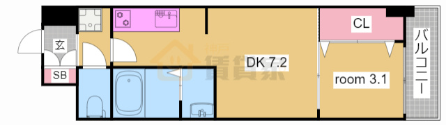 神戸市兵庫区浜崎通の賃貸マンションの間取り