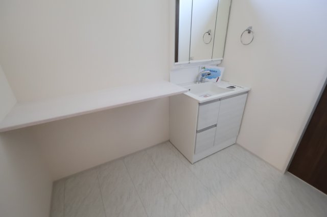 《仲介手数料無料》岩槻区大字南辻32新築一戸建てリーブルガーデンの独立洗面台|撮影日 2025年10月27日 15:00 晴れ