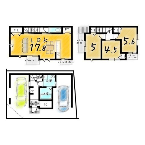 紫野北舟岡町　新築参考プランA　建築条件付土地の参考プラン