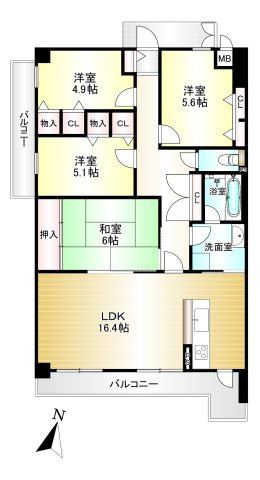 ダイアパレス大和八木3階の間取り|4LDK　専有面積：89.33㎡
