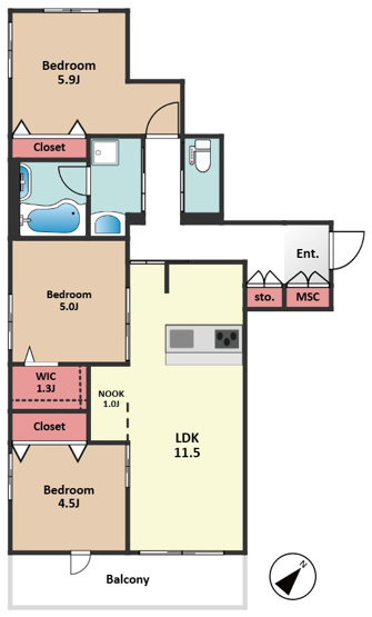 【間取り】 | オカバ世田谷深沢ヘーベルメゾン | 猫さんにうれしい設備が盛りだくさん♪ファミリーで使いやすい収納豊富な3LDK！