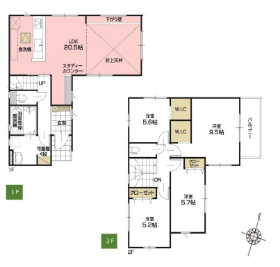 北足立郡伊奈町20期　2号棟の間取り|カウンターキッチンからリビング全体を見渡すことができ家族の会話が弾みます！お子様の勉強はスタディーカウンターで見守ることができます！食洗機を活用して食後の家族の時間を楽しめます！