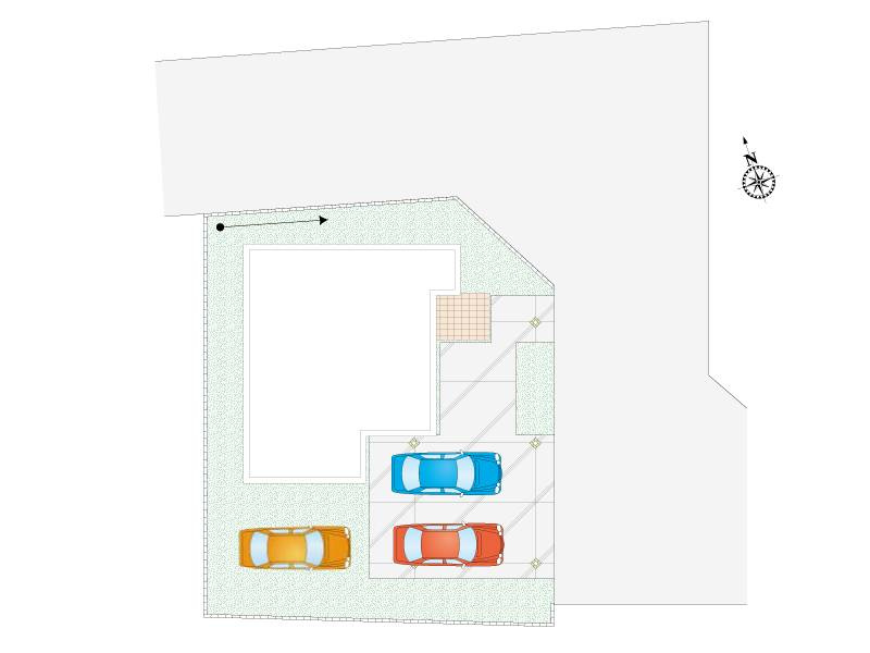 60坪以上のゆとりある敷地で、駐車3台可能！南東のバルコニーはお洗濯ものを干すことはもちろん、朝の光が入りやすく、気持ちよく1日を始められます。