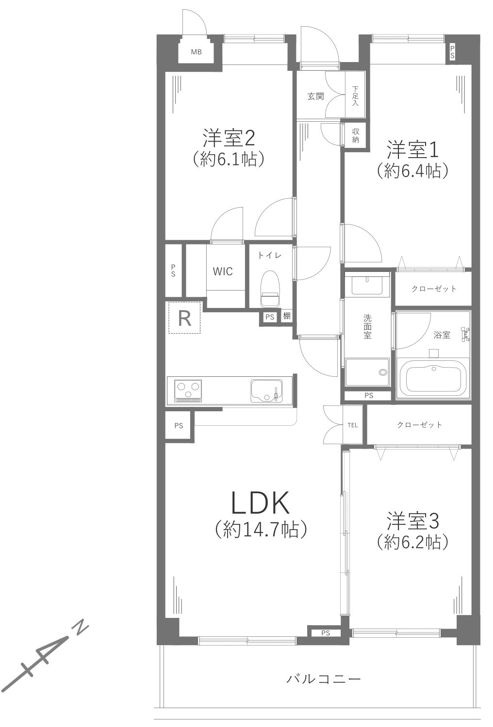 ガーデンハイツ藤が丘の間取り|全居室収納あり　全居室約6帖以上　