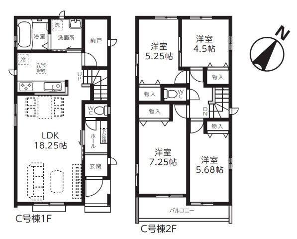 所沢市若狭4丁目・全3棟　新築一戸建　C号棟　～IDS工法～の間取り|【全3棟・C号棟】リビング階段！2階4洋室、4SLDKの間取りです。