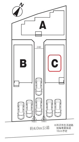 所沢市若狭4丁目・全3棟　新築一戸建　C号棟　～IDS工法～の区画図|【全3棟・C区画】カースペース並列2台。