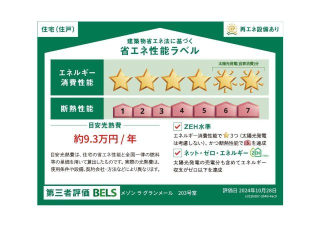 メゾン　ラ　グランメールの省エネ性能ラベル|★このお部屋の省エネ性能ラベルです★