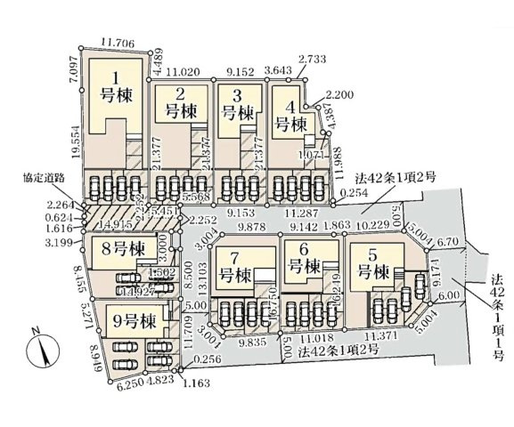 行田市城西１丁目　新築戸建　全9棟の区画図
