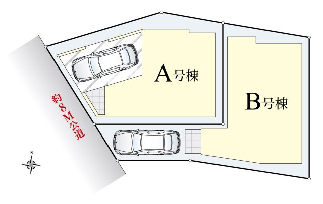 練馬区氷川台4丁目 全2棟 A号棟の区画図|伸びやかな西側約8ｍ公道に面した全2棟