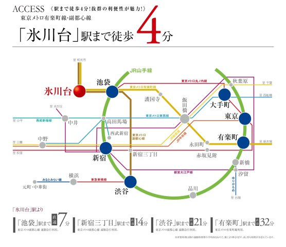 練馬区氷川台4丁目 全2棟 A号棟のその他|有楽町線/副都心線「氷川台」駅徒歩4分の好立地に誕生します
池袋、新宿三丁目、渋谷、有楽町まで気軽にアクセスできます