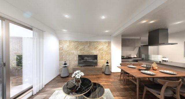 練馬区氷川台4丁目 全2棟 A号棟の完成予想図|―A号棟　約20.0帖LDK―
通風・採光にも優れ、心地よい光と風があふれるリビング♪♪
(イラストは図面を基に起こしたもので実際のものとは多少異なる場合がございます)