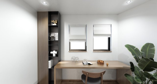 練馬区氷川台4丁目 全2棟 A号棟の完成予想図|―A号棟　約20.0帖LDK―
パソコンデスクやお子様のスタディースペースを設けられる広々としたリビングスペース！！
(イラストは図面を基に起こしたもので実際のものとは多少異なる場合がございます)