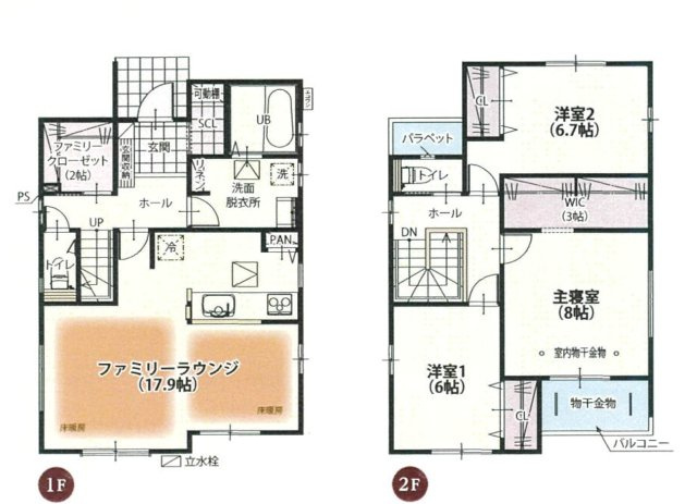 結城市川木谷 第1期 全8棟の間取り|〇3号棟〇【3LDK+WIC+ファミリークローゼット】