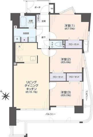 【間取り】 | アンピール百年橋 | 6月にリフォーム完成してます。9階南東角部屋で陽当り・眺望良好な気持ちの良いお部屋です