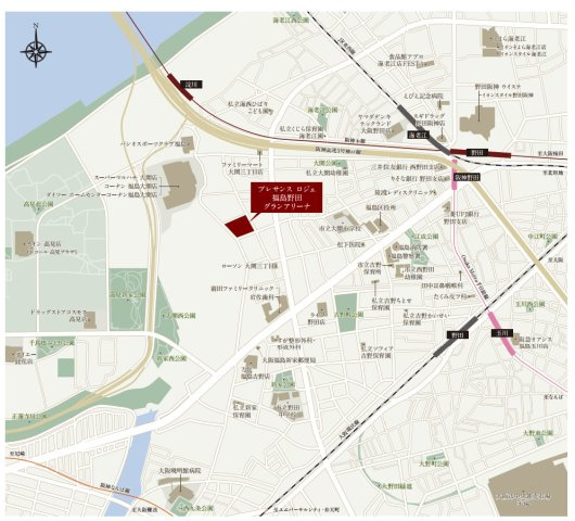 プレサンス ロジェ 福島野田グランアリーナの地図