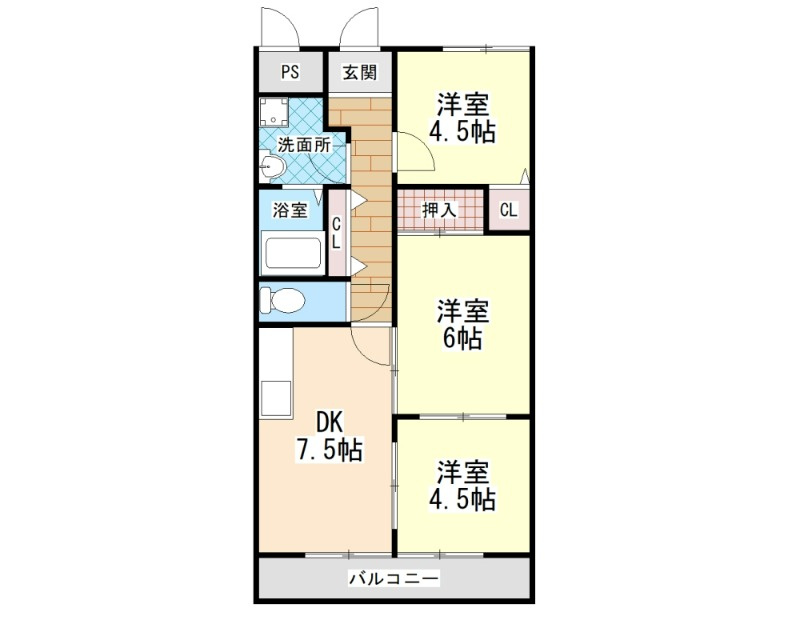 大和高田市礒野新町の賃貸マンションの間取り