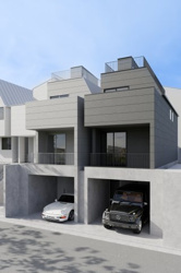 【完成予想図】 | B区画建物プラン（建物112.50平米）
LDK19.2帖+ルーフバルコニー+車庫付3LDKプラン