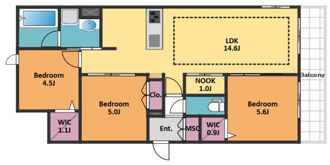 【間取り】 | オカバ世田谷深沢ヘーベルメゾン | 猫さんにうれしい設備が盛りだくさん♪広々とした3LDK！収納豊富・室内設備も充実です。