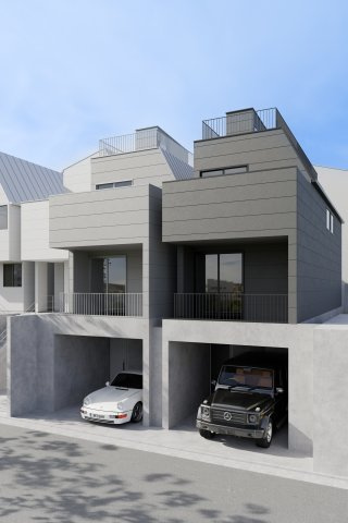 【完成予想図】 | B区画建物プラン（建物112.50平米）
LDK19.2帖+ルーフバルコニー+車庫付3LDKプラン