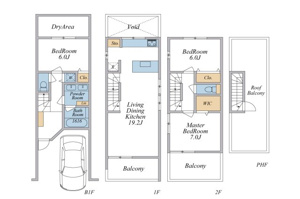 【参考プラン】 | B区画建物プラン（建物112.50平米）
LDK19.2帖+ルーフバルコニー+車庫付3LDKプラン