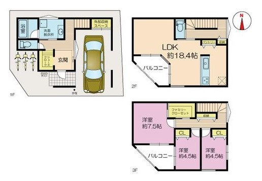 大阪市城東区鴫野西5丁目　新築戸建の間取り