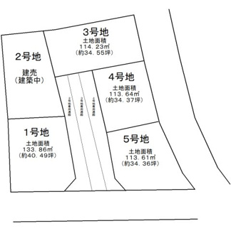 【土地図】 | 西大路町　売土地　全５区画 | 【全５区画】土地面積約３４．３６坪～約４０．４９坪！夢のマイホームを実現してくださいね♪