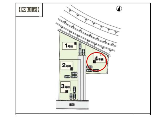 アーバンスタイル渋川市八木原１期　４号棟の区画図|駐車場3台以上ご用意しています！来客時も重宝します♪
前面道路も広く車の出し入れもしやすいです！