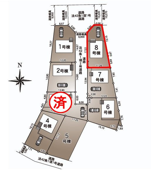 郡山市富田町大徳南第19　　　8号棟　　小山田小学校、郡山第6中学区の区画図
