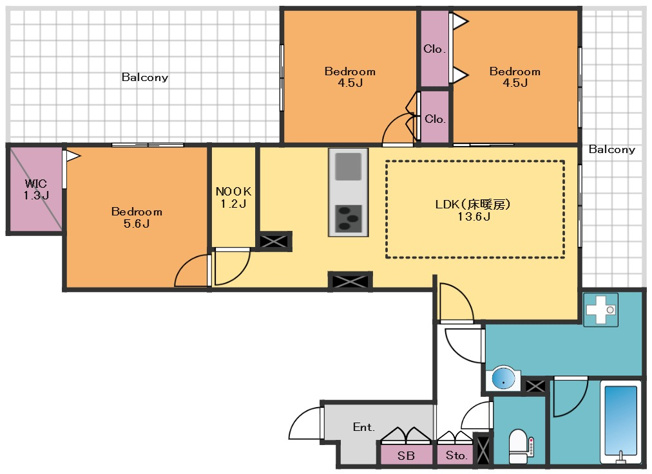 【間取り】 | オカバ世田谷深沢ヘーベルメゾン | 猫さんにうれしい設備が盛りだくさん♪ファミリーにおすすめ3LDK