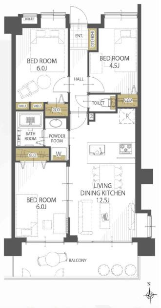 レーベンハイム東伏見Ⅰの間取り|【間取り】
3LDK、価格3990万円、専有面積61.6m2、バルコニー面積10.8m2 間取図