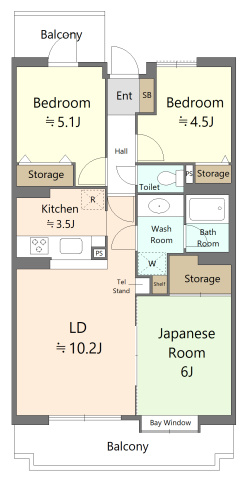 青梅市新町９丁目の賃貸マンションの間取り