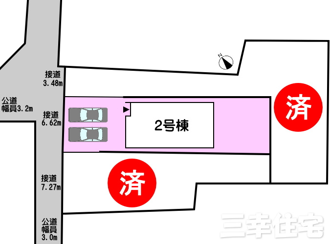 碧南市湖西町の区画図|2号棟　並列駐車2台