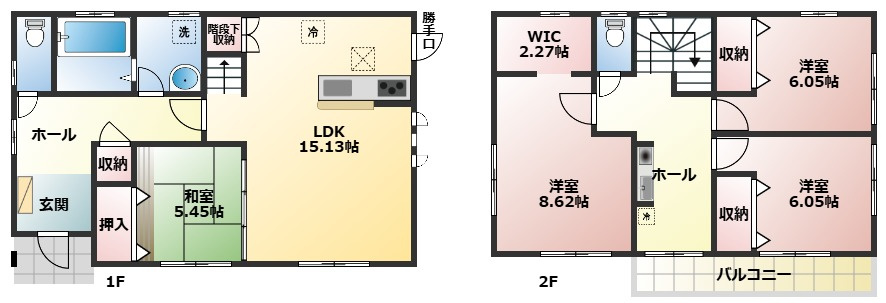加須市北小浜　中古一戸建ての間取り|リビング階段採用で家族と顔を合わせる機会が増えます♪