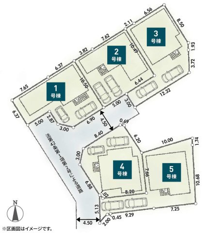 秦野市第1北矢名　新築戸建　全5棟4号棟の区画図
