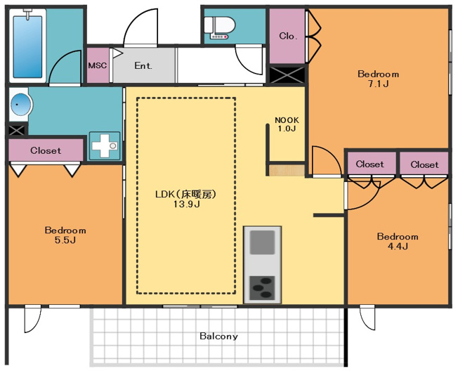 【間取り】 | オカバ世田谷深沢ヘーベルメゾン | ファミリーにおすすめの3LDK！猫さんにうれしい設備が盛りだくさん♪