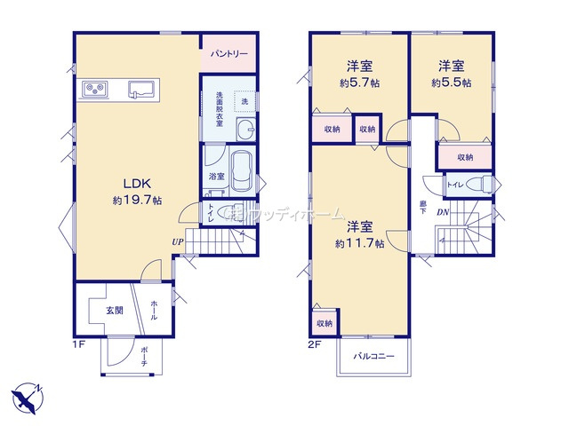 越谷市東大沢　新築一戸建て　A号棟の間取り