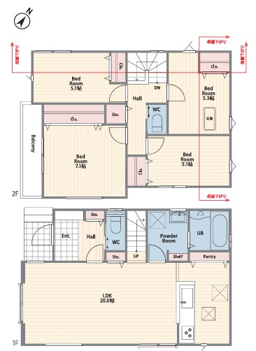 ◇令和7年10月完成予定◇戸塚区小雀町 新築戸建 3890万～4090万円 全2棟の居間・リビング|2号棟　3990万円