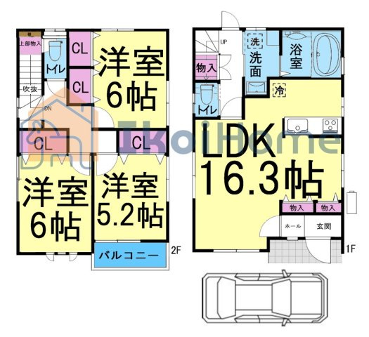 明石市大久保町大窪　中古戸建の間取り|1階水回り集結で家事楽ちん♪3LDK！リビング16.3帖！小中学校徒歩10分圏内でお子様も安心♪