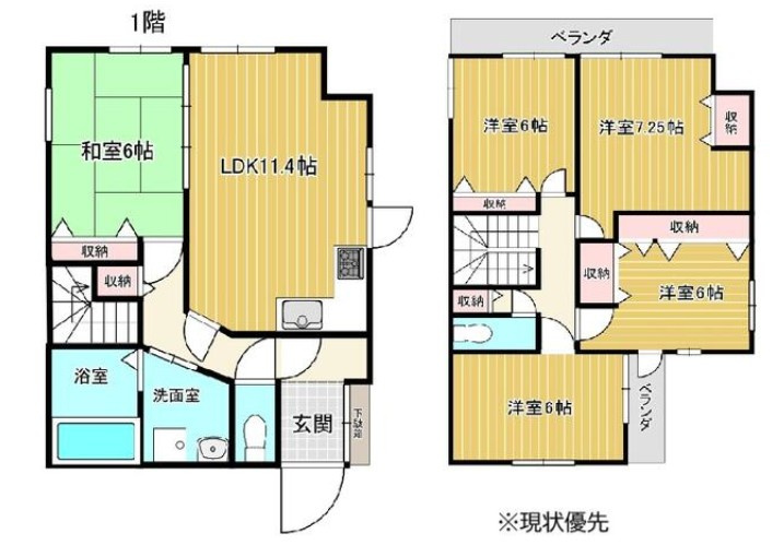 宇都宮市針ヶ谷町中古戸建の間取り|南向きで陽当たりの良い間取りです