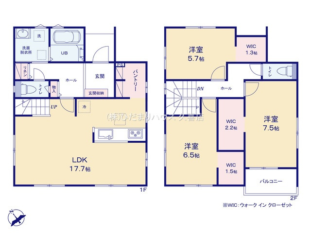 ワイウッドコート久喜市青葉第７期　新築一戸建て　01の間取り|リビング階段採用でお子様の帰りが分かる安心の間取りです♪