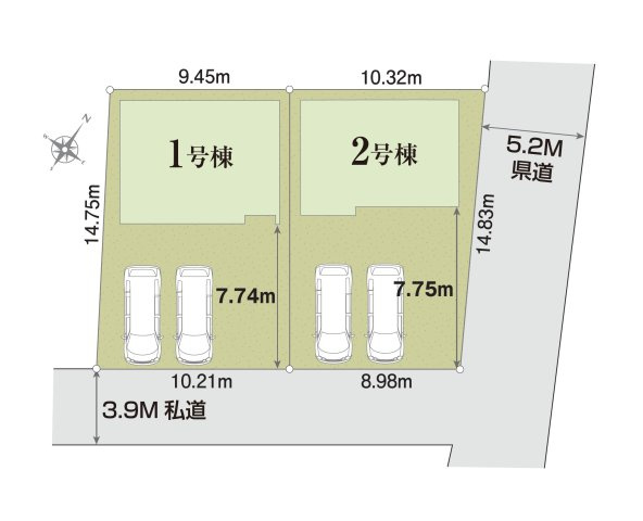 熊本市東区小峯4丁目第1-2棟（1号棟）の区画図|配置図（1号棟）