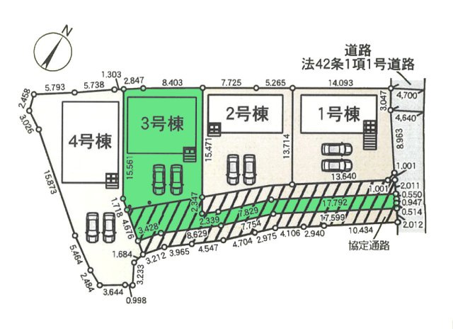 【区画図】 | クレイドルガーデン高崎市箕郷町下芝第8ー③ | お買い物便利なHALUNAMOまで徒歩9分！
カースペースは並列3台駐車可能！