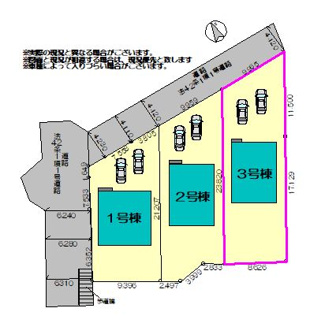 【区画図】 | クレイドルガーデン鹿沼市緑町　第5　 | 〇3号棟〇
駐車2台可能です（車種による）　