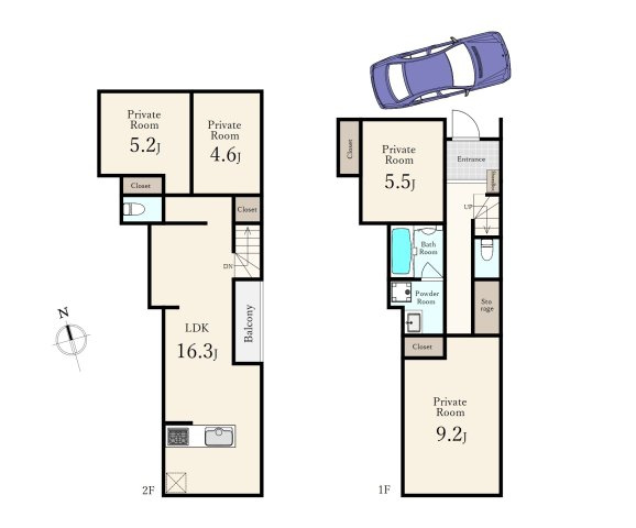 中野区江原町1丁目 限定1区画の参考プラン|2階建建物参考プラン
建物面積93.16㎡　建物参考価格2500万円
土地ご購入の際のご参考にされてください♪