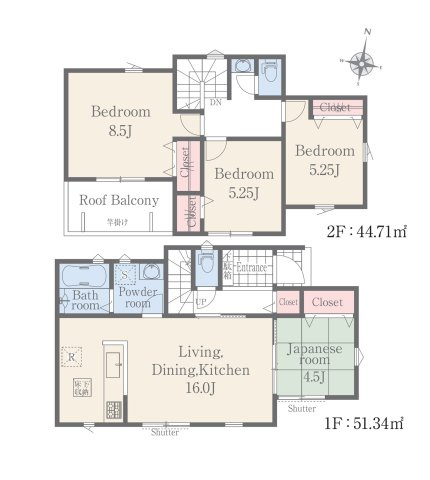 熊本市北区八景水谷3丁目第1-3棟（2号棟）の間取り|全居室収納付きで便利です。