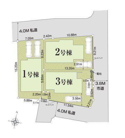 熊本市北区八景水谷3丁目第1-3棟（2号棟）の区画図|配置図（2号棟）
