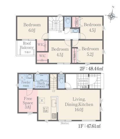 熊本市北区八景水谷3丁目第1-3棟（3号棟）の間取り|全居室収納付きで便利です。