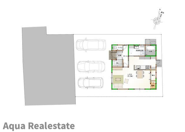 オール電化デザイナーズハウス丸亀市城東町建売④のキッチン|作業スペースが広く家事動線をゆったりと確保できるキッチンです。