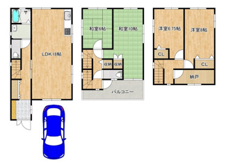 【間取り】 | 上　中古一戸建 | ４ＳＬＤＫのゆとりのあるお住まい！お子様のお部屋や趣味のお部屋もご用意いただけます♪