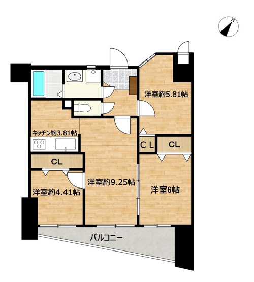 【間取り】 | エクレール大野城 | 8月にリフォーム完成しています。南東向きのバルコニーに面した明るい3LDKです